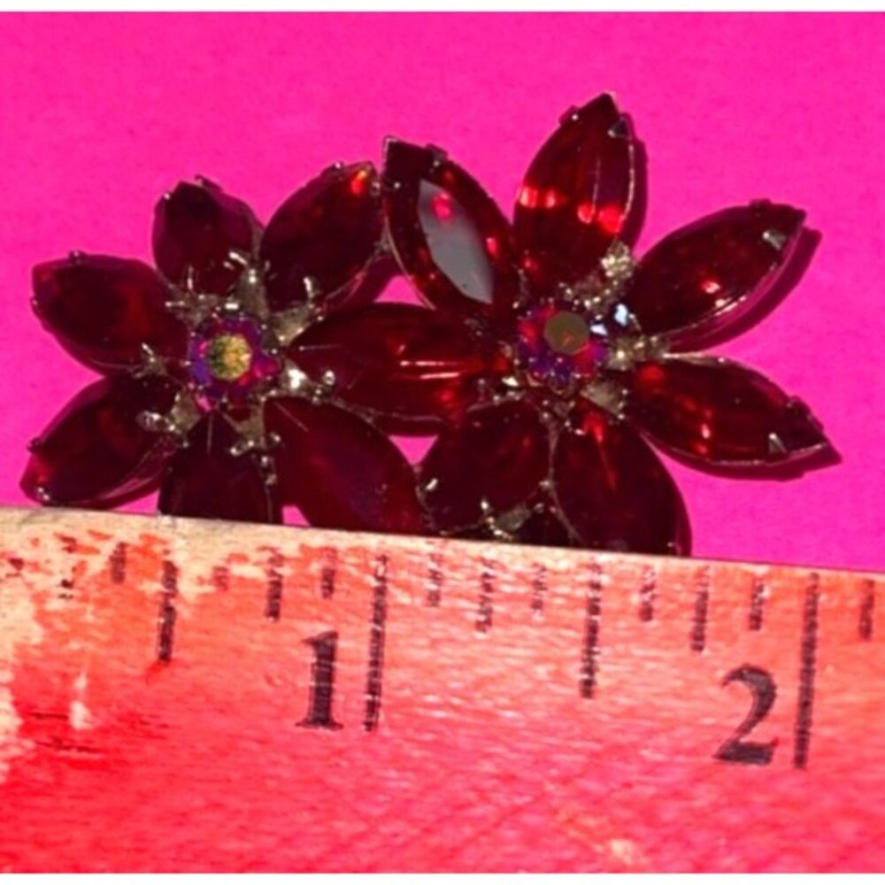 Weiss Ruby Red Crystal Brooch Ab Rhinestones Flor… - image 4